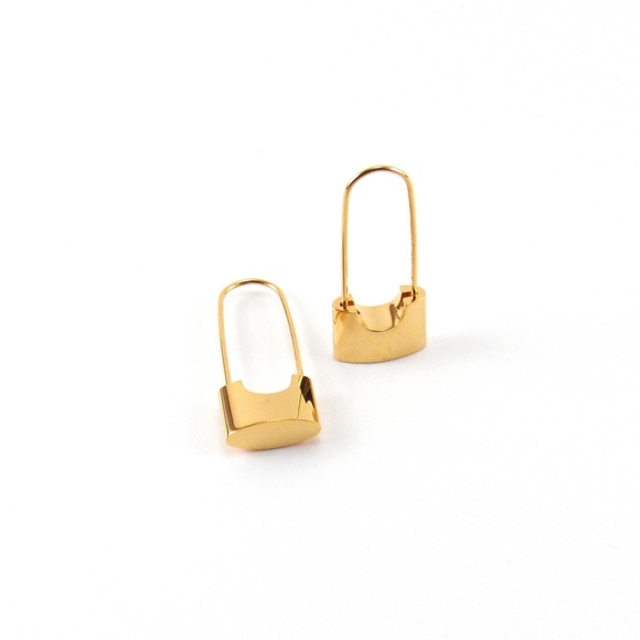 Gold Padlock Drop Dangle Earrings Punk Edgy Locks - Picture 2 of 5